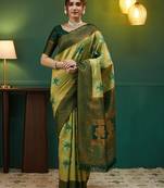 pista green  soft art silk blend banarasi jacuard work designer party wear saree with unstitched blouse piece