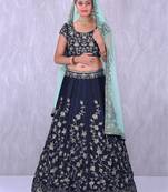 Navy Blue Banglory Silk Lehenga Choli with Applique Embroidery work