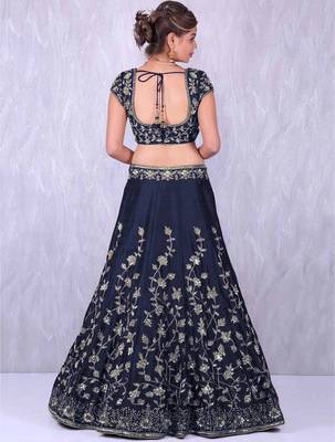 navy blue silk thread work lehenga 3