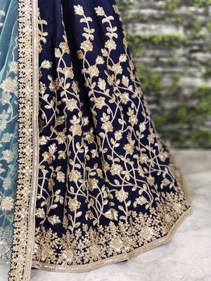 navy blue silk thread work lehenga 5
