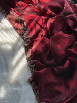 Wine Color Plain Fandy Satin Silk Saree 3