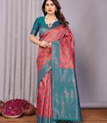 gajri rama  soft art silk blend banarasi jacuard work designer party wear saree with unstitched blouse piece