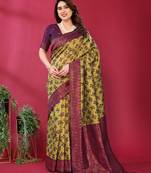 lemon wine  soft art silk blend banarasi jacuard work designer party wear saree with unstitched blouse piece