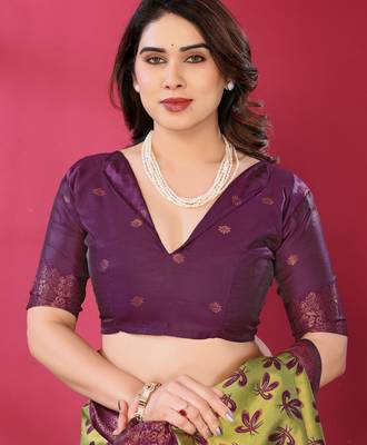 lemon wine silk blend banarasi saree with unstitched blouse piece 5