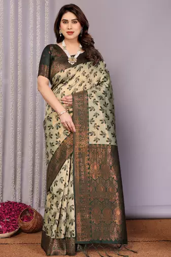 pista green  soft art silk blend banarasi jacuard work designer party wear saree with unstitched blouse piece