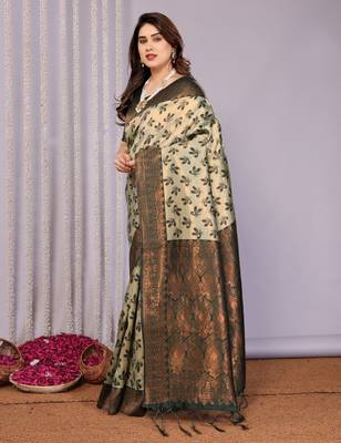 pista green silk blend banarasi saree with unstitched blouse piece 3