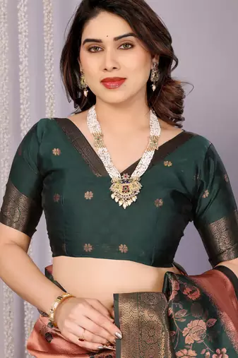 orange green silk blend banarasi saree with unstitched blouse piece