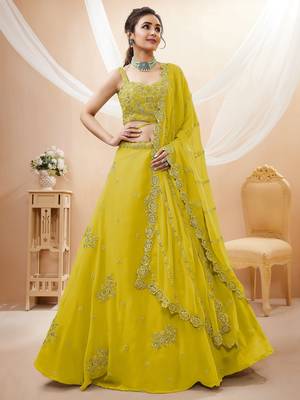 yellow georgette embroidered lehenga choli 1