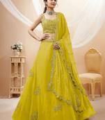Awesome Neon Yellow Embroidered Engagement Wear Lehenga Choli