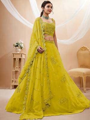 yellow georgette embroidered lehenga choli 2