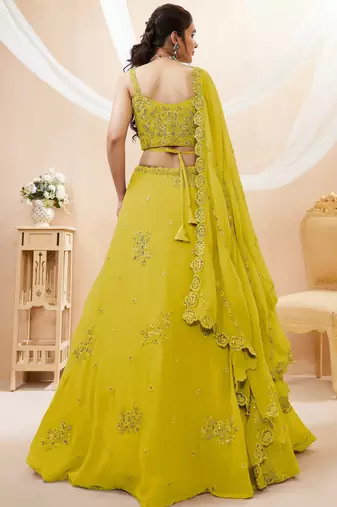 yellow georgette embroidered lehenga choli