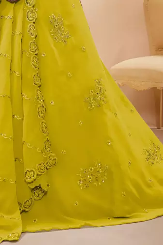 yellow georgette embroidered lehenga choli