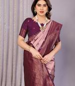 peach wine  soft art silk blend banarasi jacuard work designer party wear saree with unstitched blouse piece
