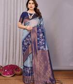 sky neavy blue  soft art silk blend banarasi jacuard work designer party wear saree with unstitched blouse piece