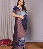 sky neavy blue soft art silk blend banarasi jacuard work designer party wear saree with unstitched blouse piece