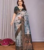 sea green  soft art silk blend banarasi jacuard work designer party wear saree with unstitched blouse piece