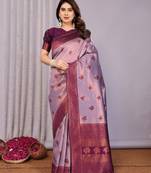 lavender wine  soft art silk blend banarasi jacuard work designer party wear saree with unstitched blouse piece