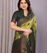 lemon green silk blend banarasi saree with unstitched blouse piece