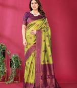 lemon wine  soft art silk blend banarasi jacuard work designer party wear saree with unstitched blouse piece