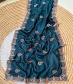 Teal Color Designer Flowy Silk Saree