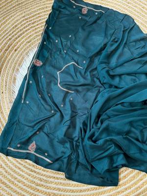 Teal Color Designer Flowy Silk Saree 4
