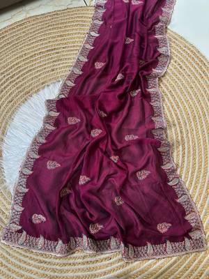 Wine Color Designer Flowy Silk Saree 1