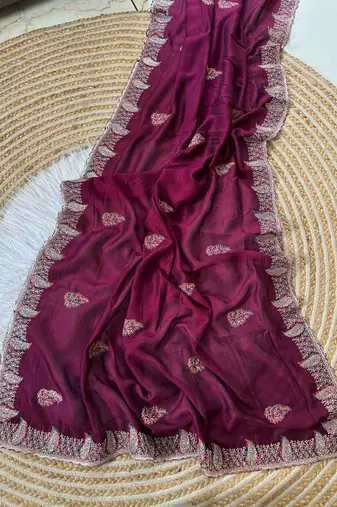 Wine Color Designer Flowy Silk Saree
