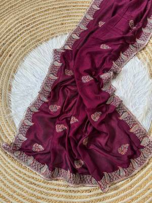 Wine Color Designer Flowy Silk Saree 2