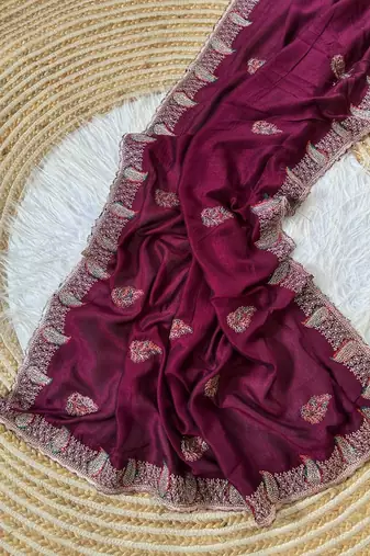 Wine Color Designer Flowy Silk Saree