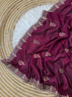 Wine Color Designer Flowy Silk Saree 3