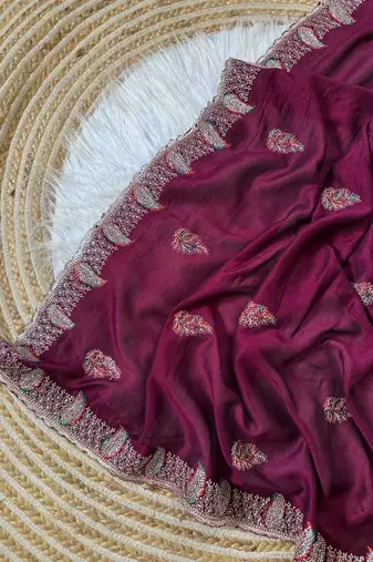 Wine Color Designer Flowy Silk Saree