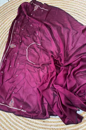 Wine Color Designer Flowy Silk Saree