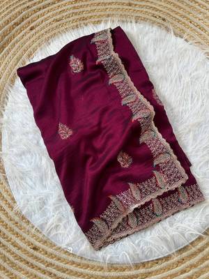 Wine Color Designer Flowy Silk Saree 5