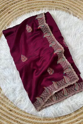 Wine Color Designer Flowy Silk Saree