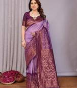 lavender wine  soft art silk blend banarasi jacuard work designer party wear saree with unstitched blouse piece
