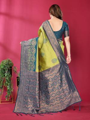 lemon morpich silk blend banarasi saree with unstitched blouse piece 2