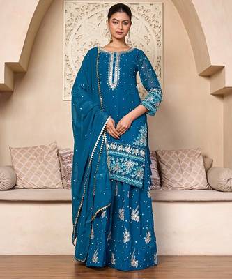 Teal Elegance Embroidered Skirt Set 1