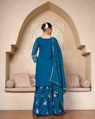 Teal Elegance Embroidered Skirt Set 3