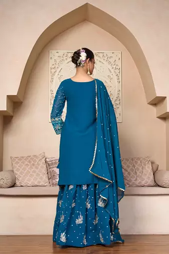 Teal Elegance Embroidered Skirt Set