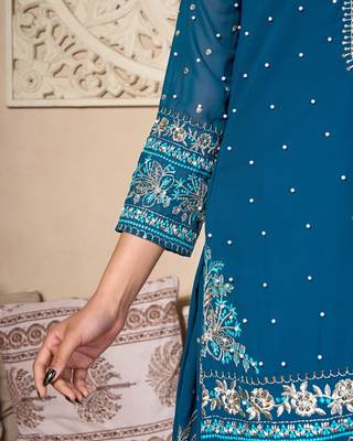Teal Elegance Embroidered Skirt Set 4