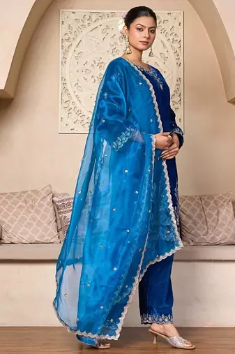 Royal Blue Velvet Straight-Cut Suit