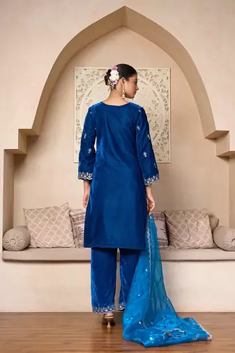 Royal Blue Velvet Straight-Cut Suit