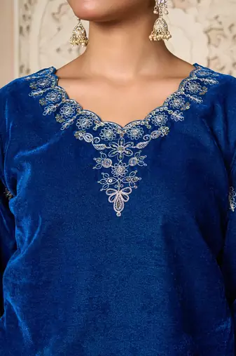 Royal Blue Velvet Straight-Cut Suit