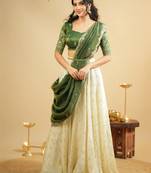 Significant White Zari Work Crepe Silk Wedding Wear Lehenga With Blouse