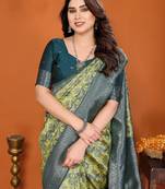 lemon morpich silk blend banarasi saree with unstitched blouse piece