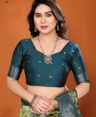 lemon morpich silk blend banarasi saree with unstitched blouse piece 5