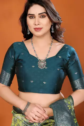 lemon morpich silk blend banarasi saree with unstitched blouse piece