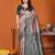 orange green silk blend banarasi saree with unstitched blouse piece