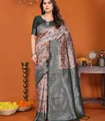 orange green  soft art silk blend banarasi jacuard work designer party wear saree with unstitched blouse piece