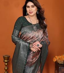 orange green silk blend banarasi saree with unstitched blouse piece